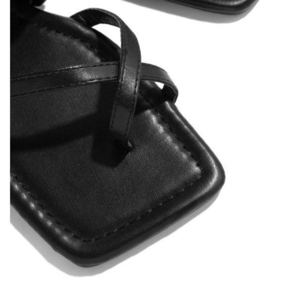 Braided Square Toe Sandals in Black - Picture 2 of 7